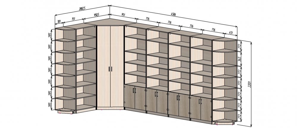Комплект шкафов библиотека в цвете